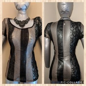 BKE snug Lace Sheer Black Grey Fishnet Medium